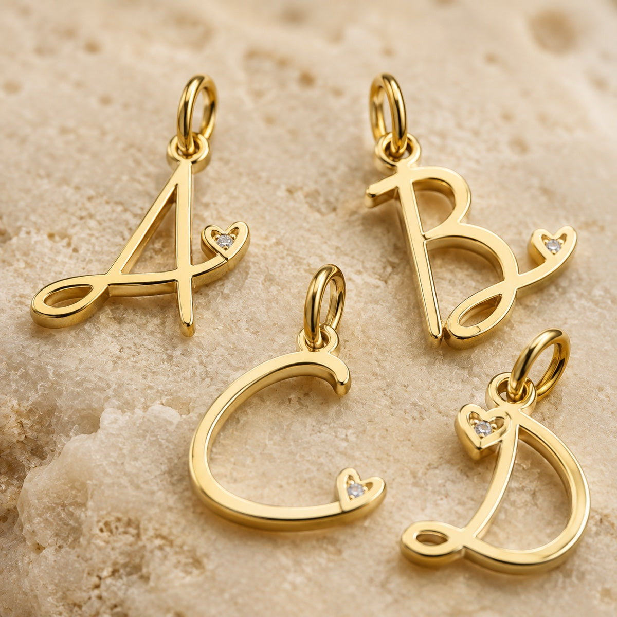 Amour Initial Charm in gold tone featuring heart, product image 2