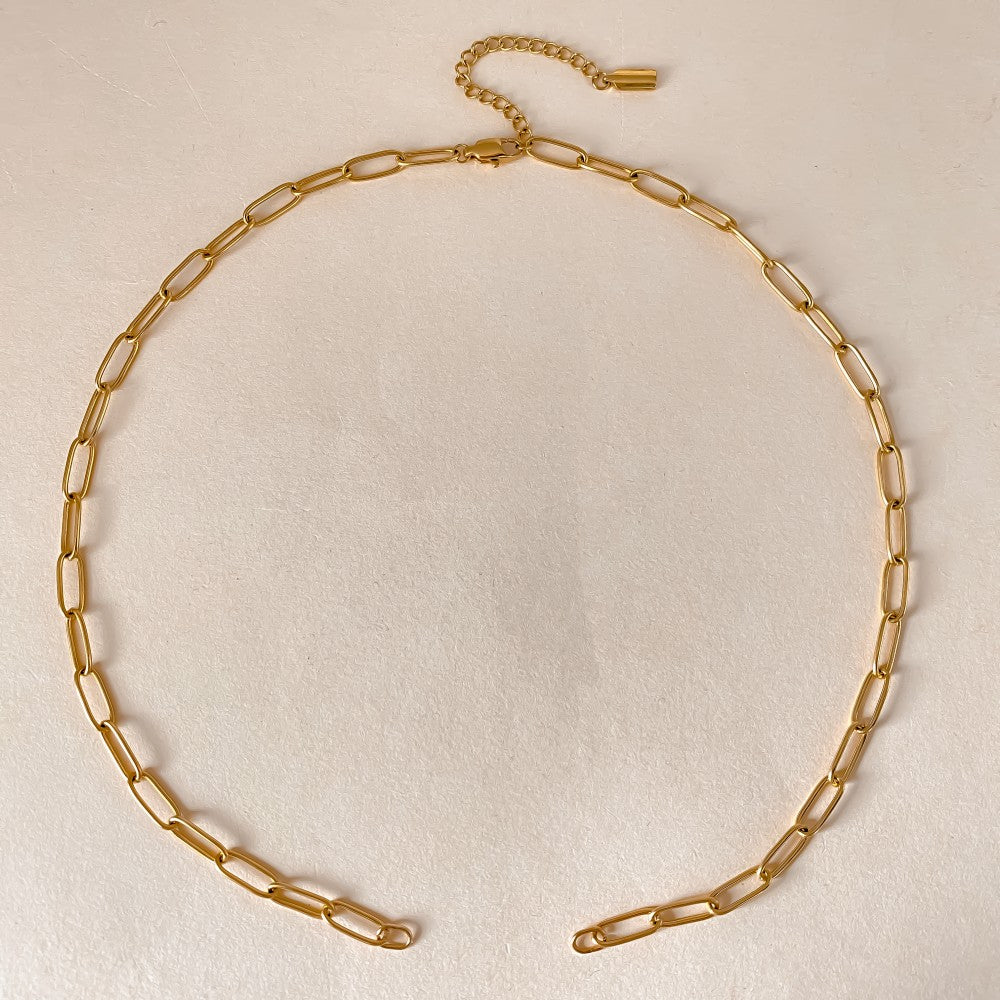 Arden Paperclip Necklace in gold tone featuring paperclip chain, product image 4