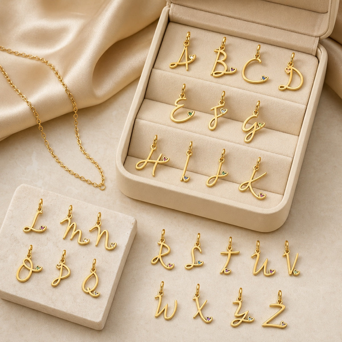 Amour Initial Charm in gold tone featuring heart, product image 3