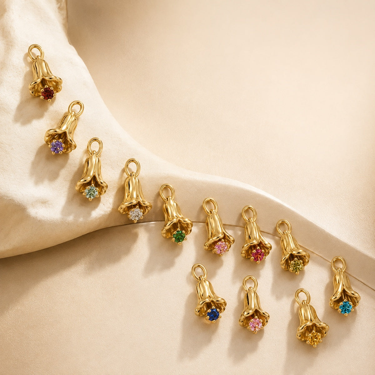 Bloom Birthstone Charm in gold tone featuring birth month, product image 5