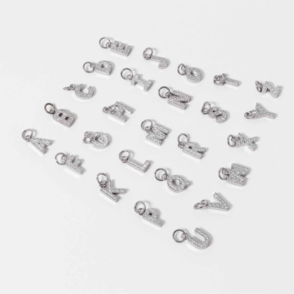 Stainless Steel Pave Set CZ Initial Letter Charms / PDC9020