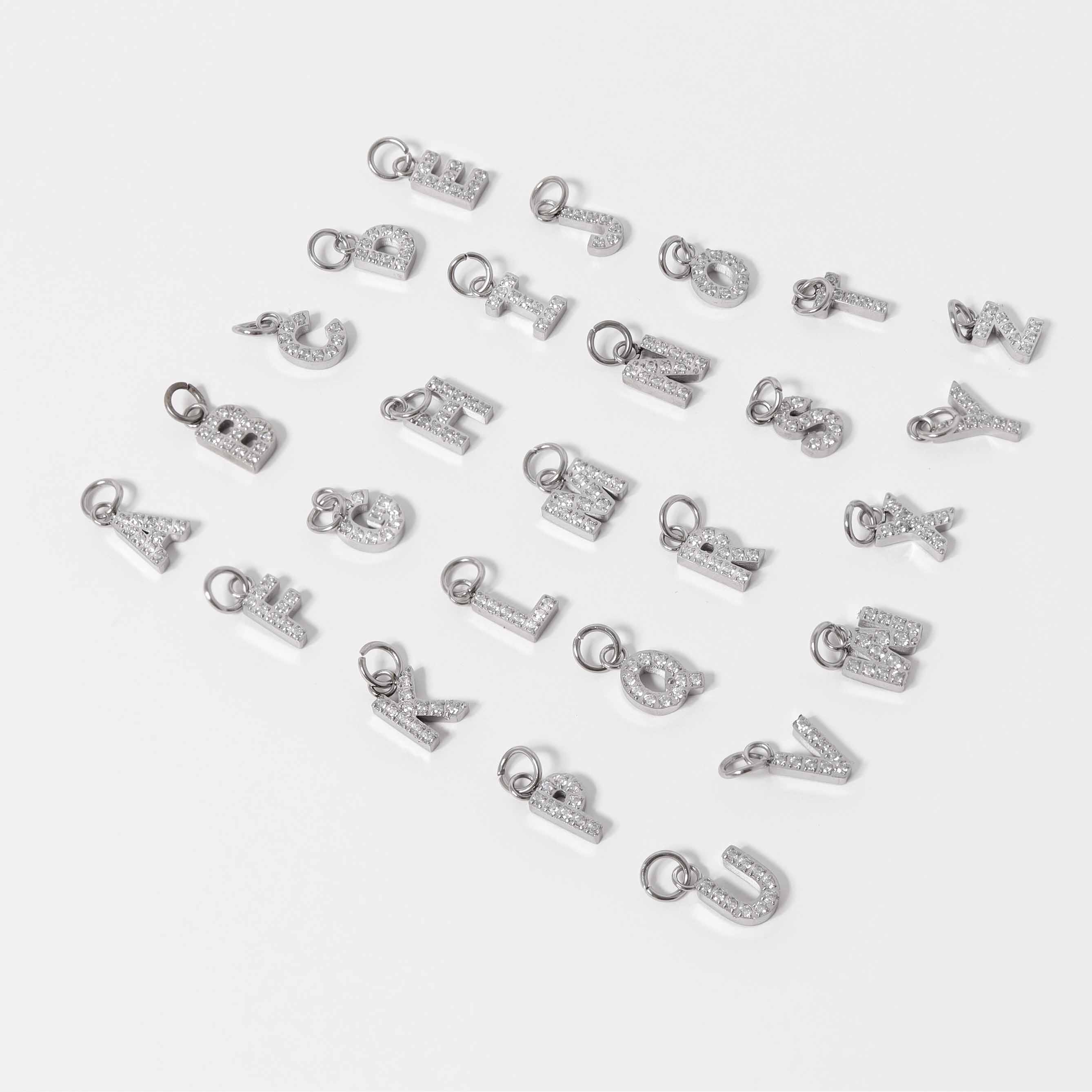 Stainless Steel Pave Set CZ Initial Letter Charms / PDC9020