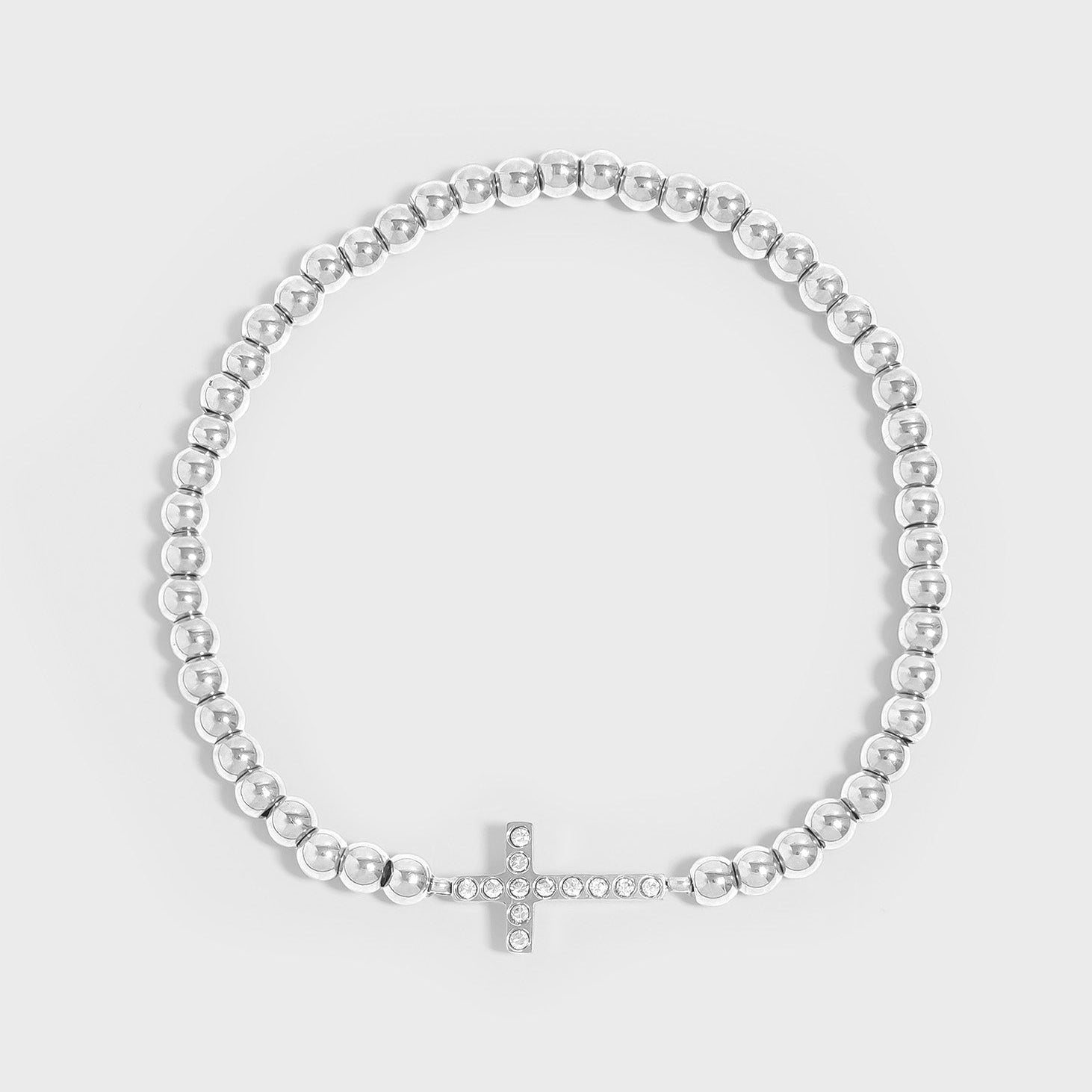 Stone Cross Metal Beaded Stretch Bracelet