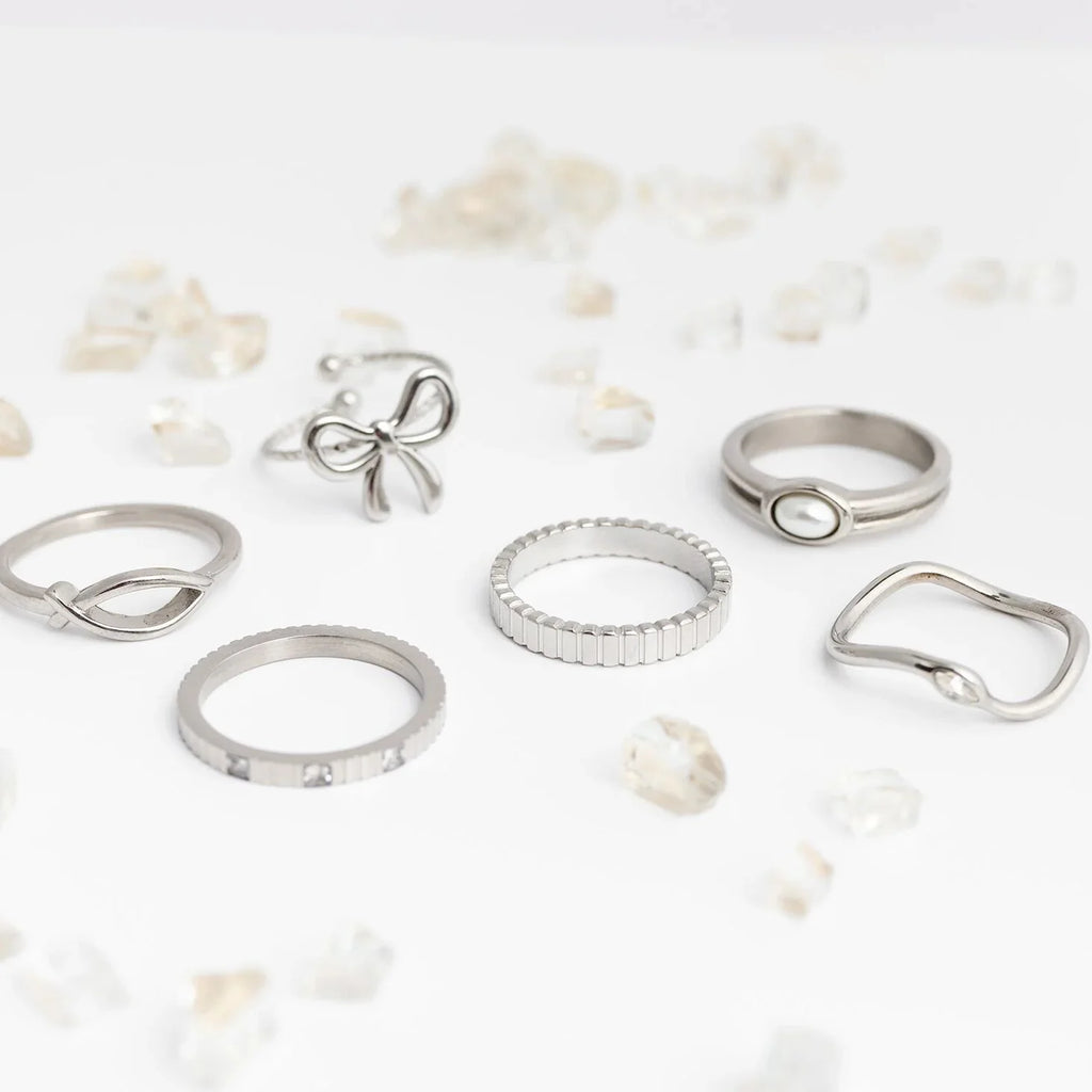 18K Gold PVD Stone Abstract Stacking Ring / KSS0030
