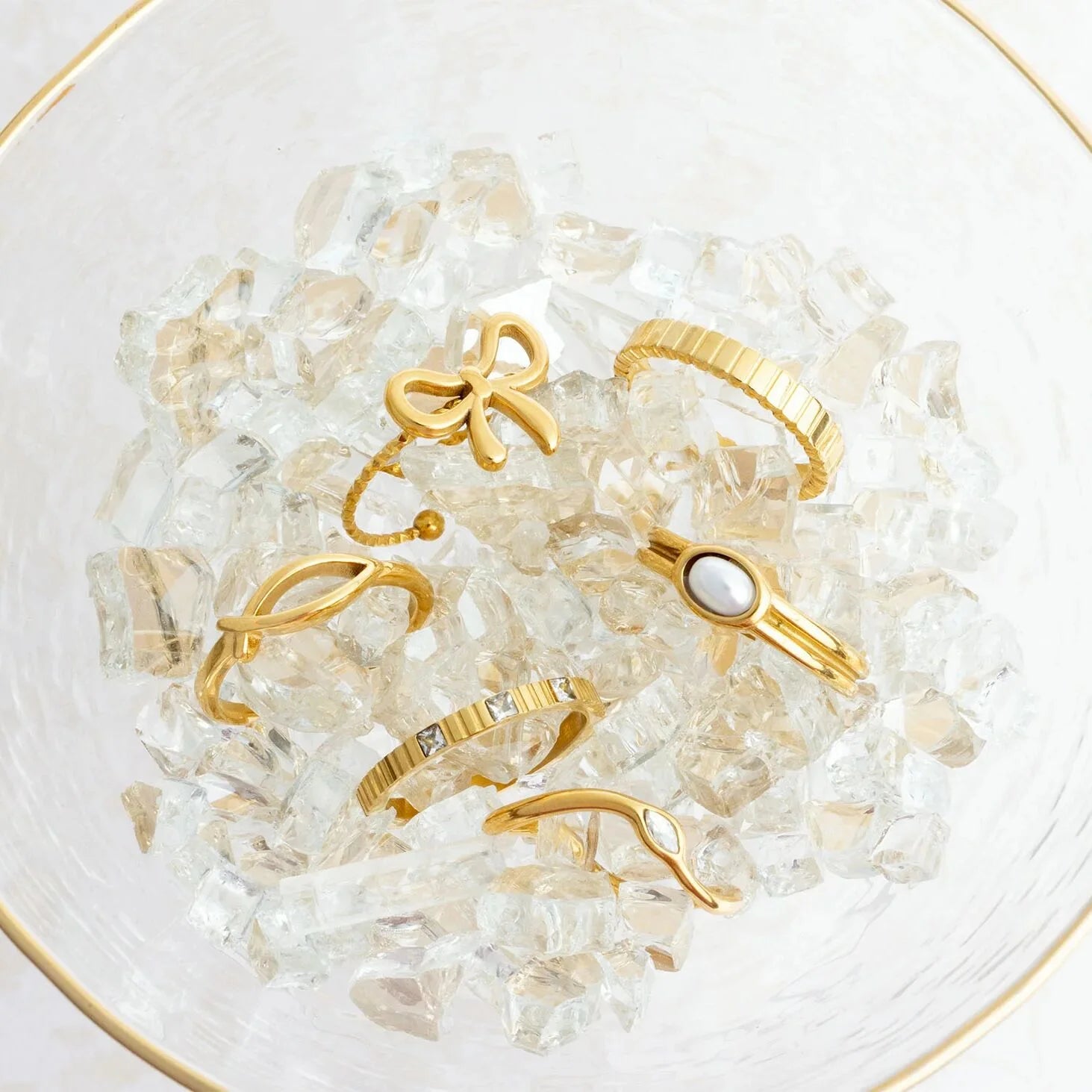 18K Gold PVD Stone Abstract Stacking Ring / KSS0030