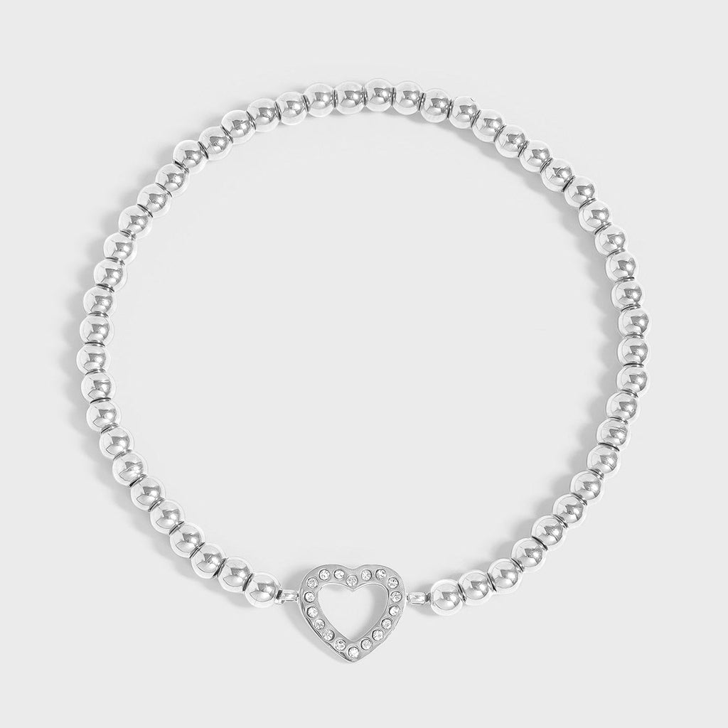 Stone Heart Metal Beaded Stretch Bracelet