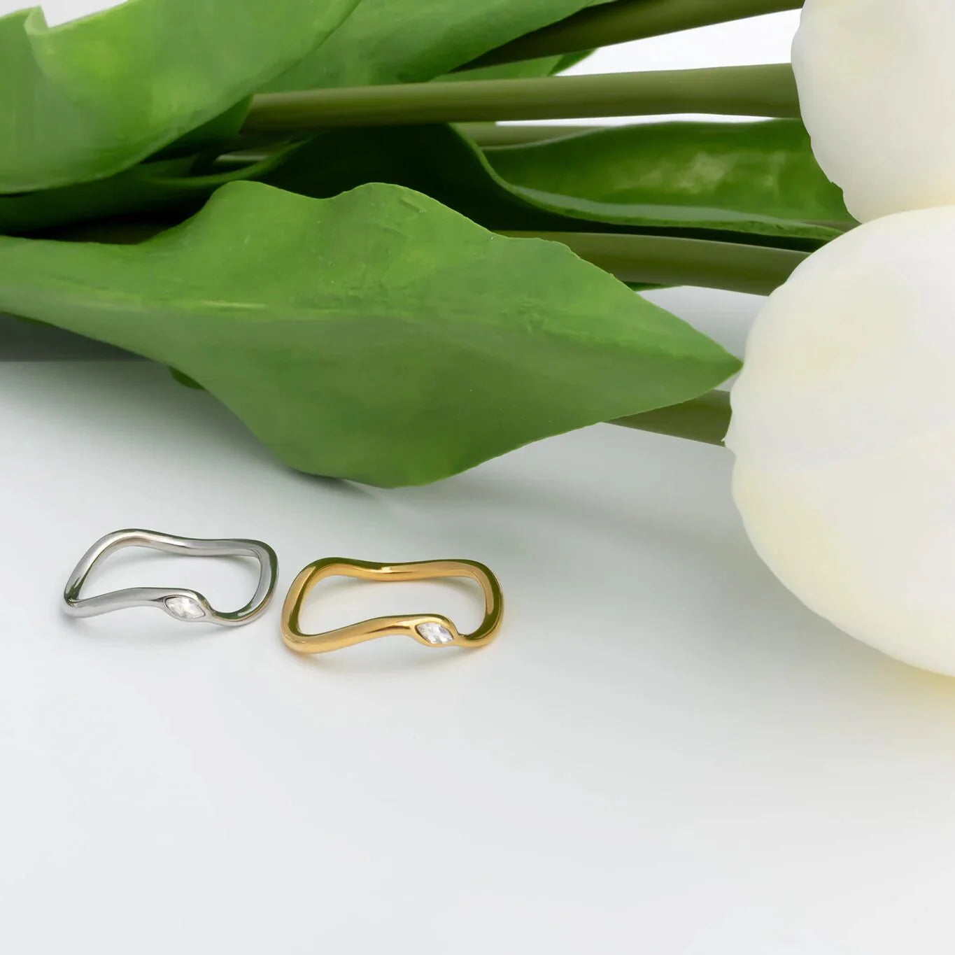 18K Gold PVD Stone Abstract Stacking Ring / KSS0030