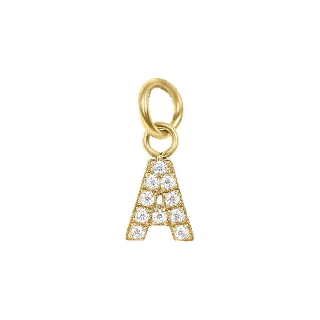 18K Gold PVD Stainless Steel Pave Set CZ Initial Letter Charms / PDC9021