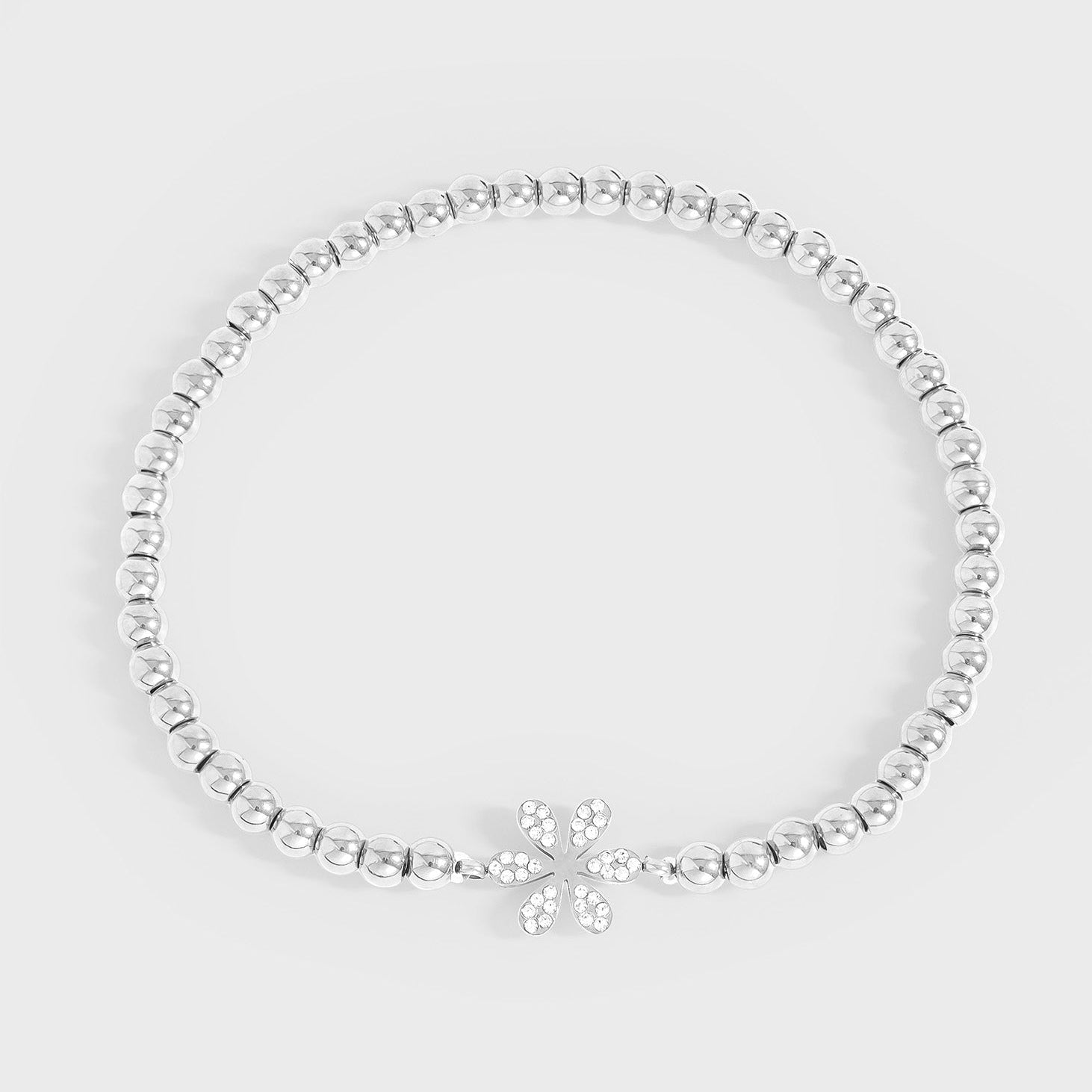 Stone Flower Metal Beaded Stretch Bracelet