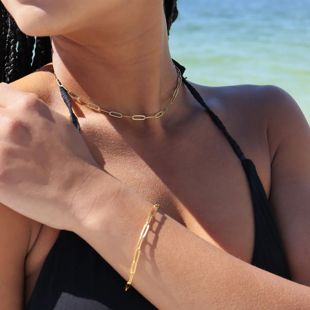 18K Gold PVD Stainless Steel Paperclip Chain Bracelet / BRJ9083