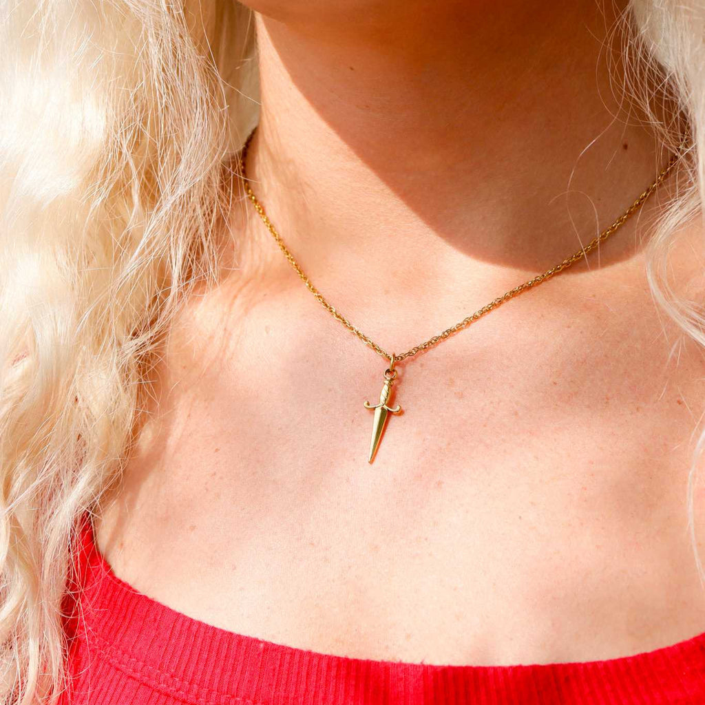 Chain necklace with sword pendant life style