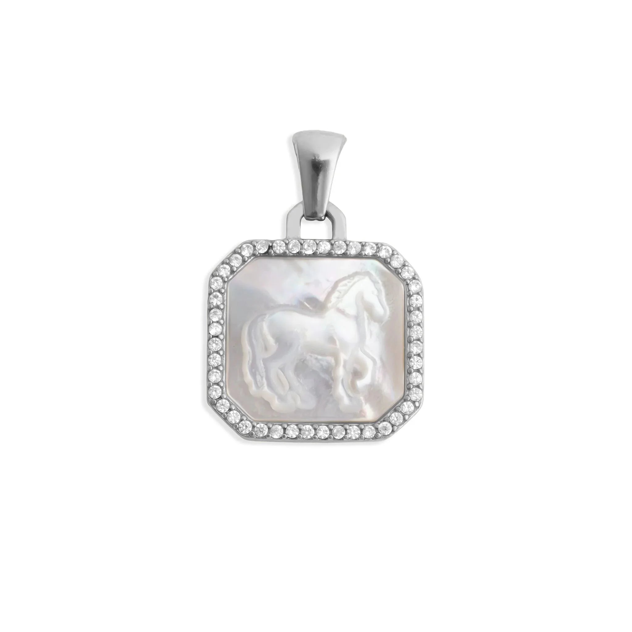 18K Gold PVD Stainless Steel MOP Horse Pendant With CZ Stone Boarder / PDL0387