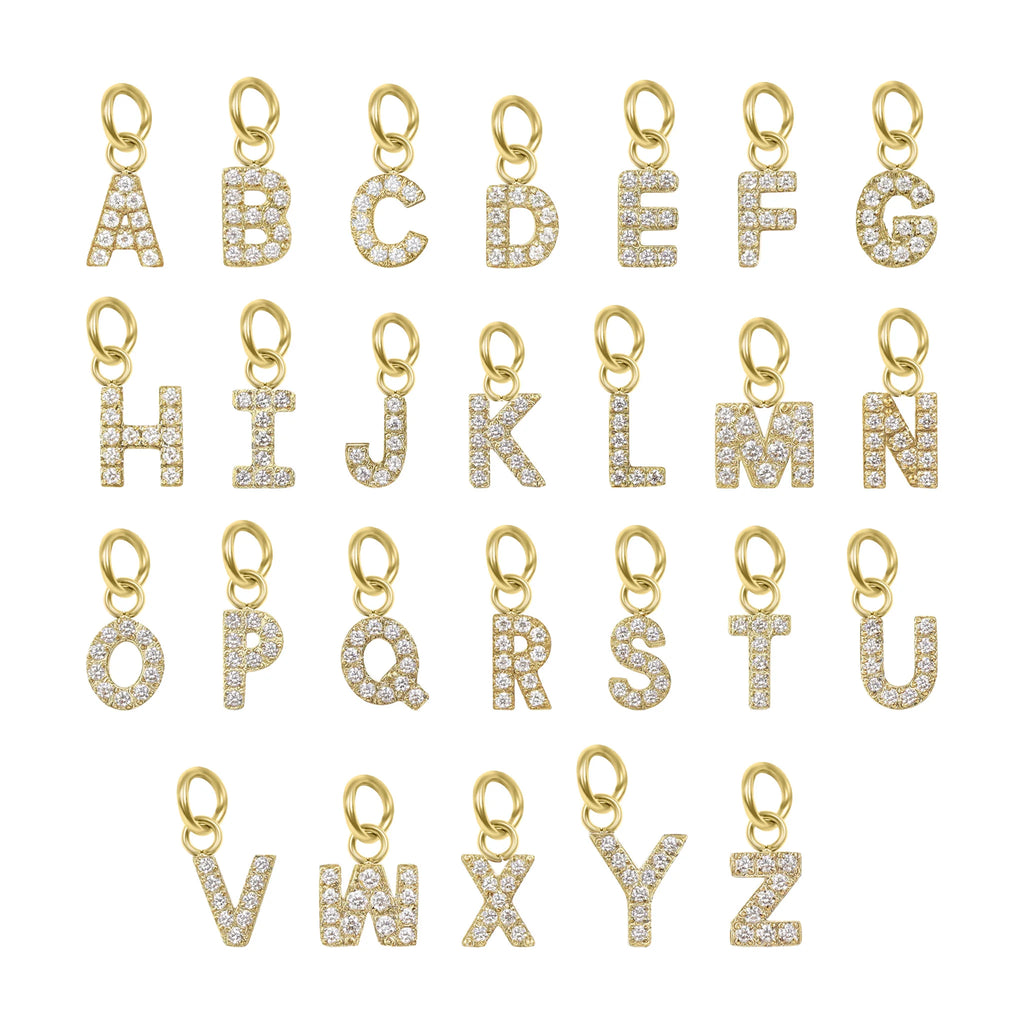 18K Gold PVD Stainless Steel Pave Set CZ Initial Letter Charms / PDC9021