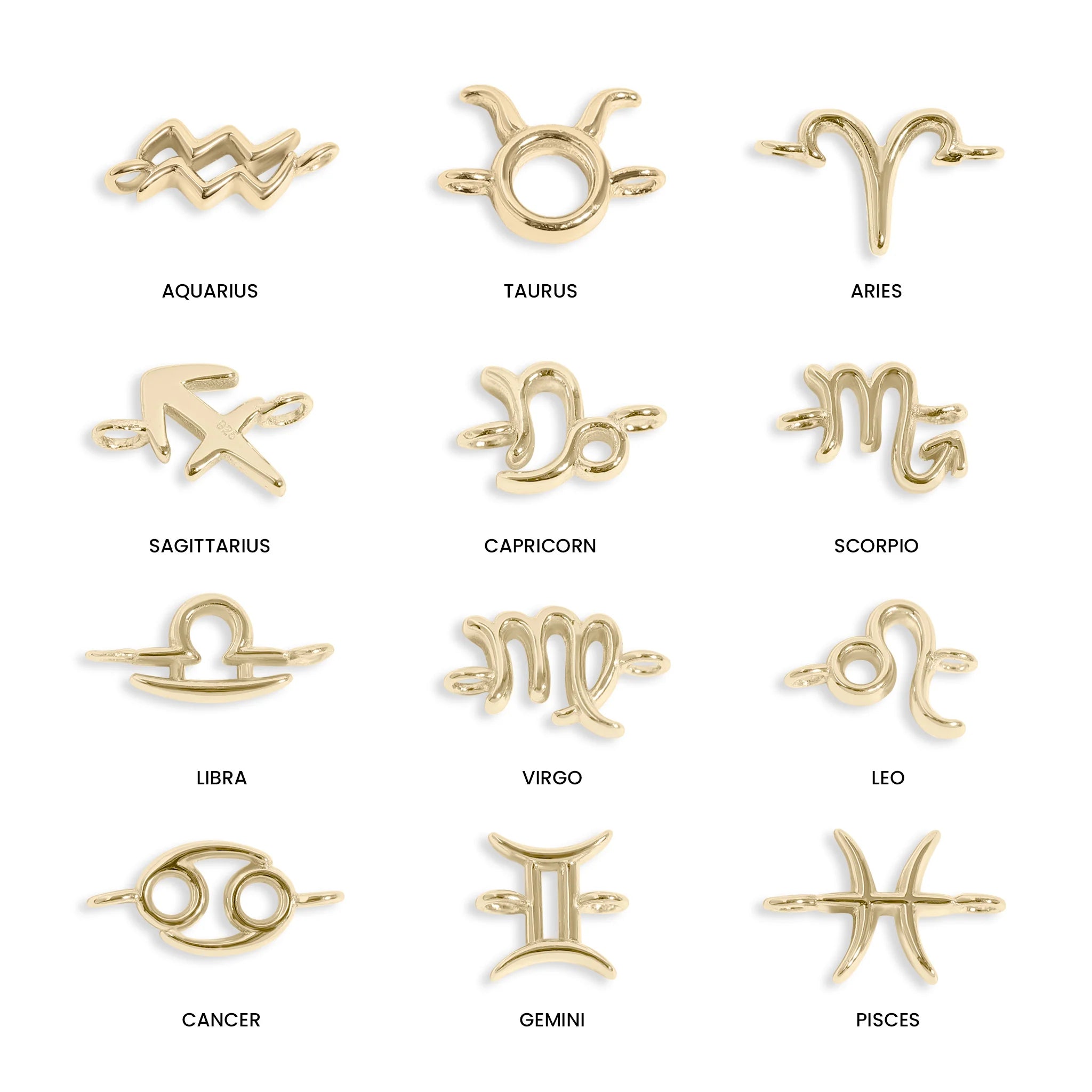 14K Gold Plated Sterling Silver Zodiac Connector Charm for Permanent Jewelry / PMJ1032