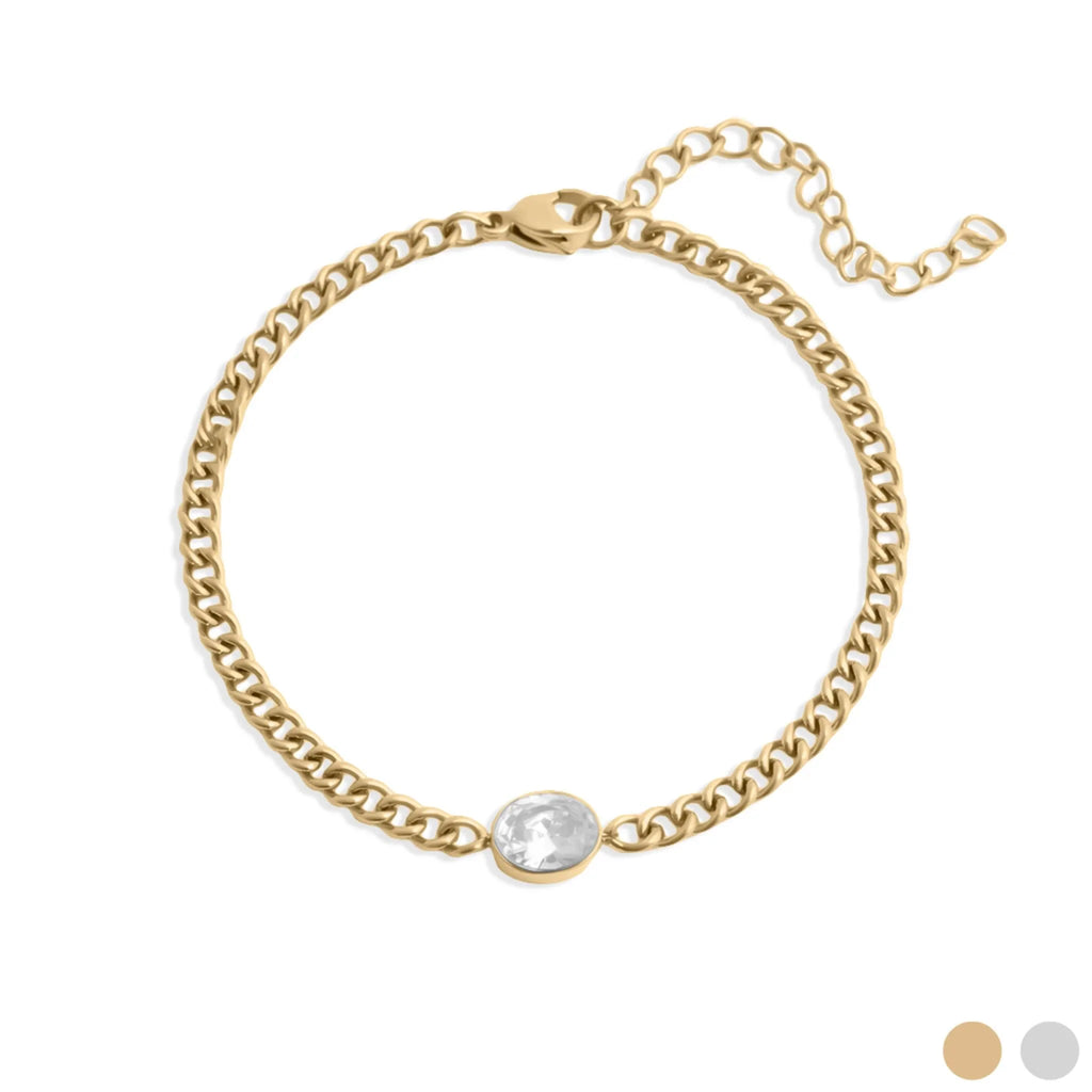 Oval CZ Curb Chain Bracelet – Stainless Steel Statement Bracelet