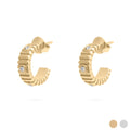 Fluted Huggie Earrings with Stones – Stainless Steel Everyday Hoops