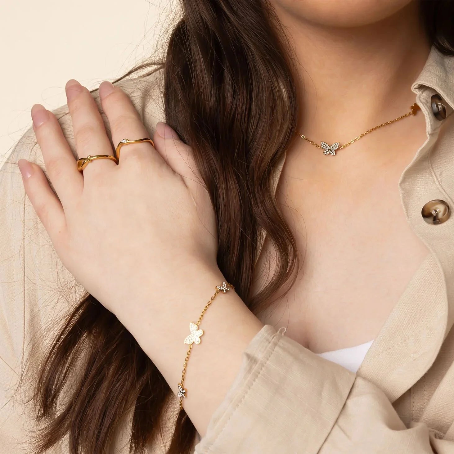 18K Gold PVD Stone Abstract Stacking Ring / KSS0030