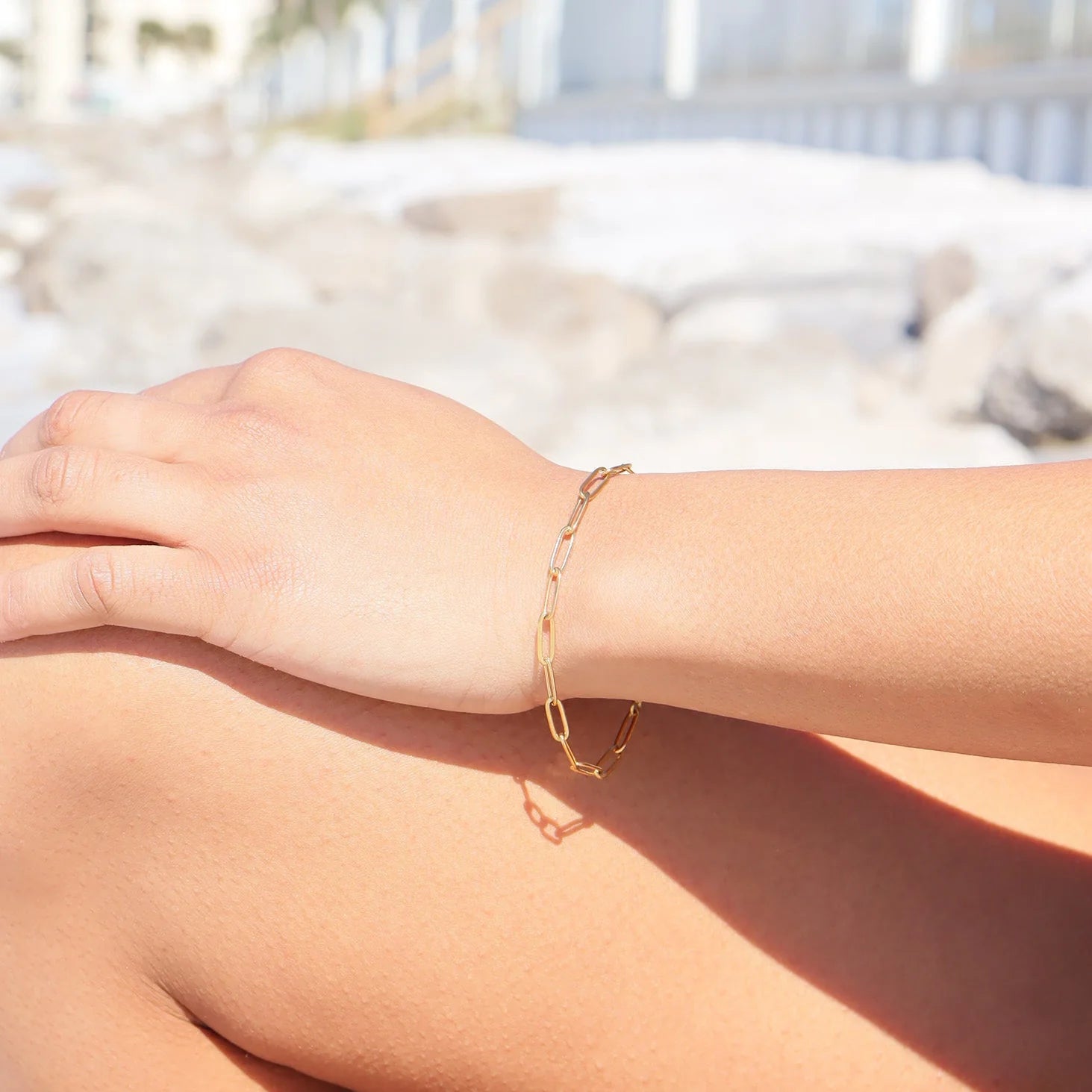 18K Gold PVD Stainless Steel Paperclip Chain Bracelet / BRJ9083
