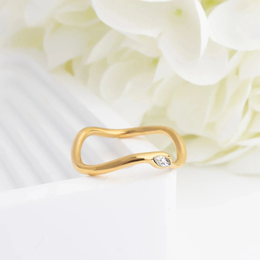 18K Gold PVD Stone Abstract Stacking Ring / KSS0030