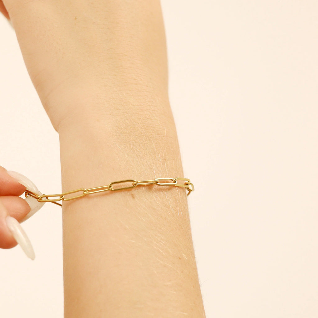 18K Gold PVD Stainless Steel Paperclip Chain Bracelet / BRJ9083