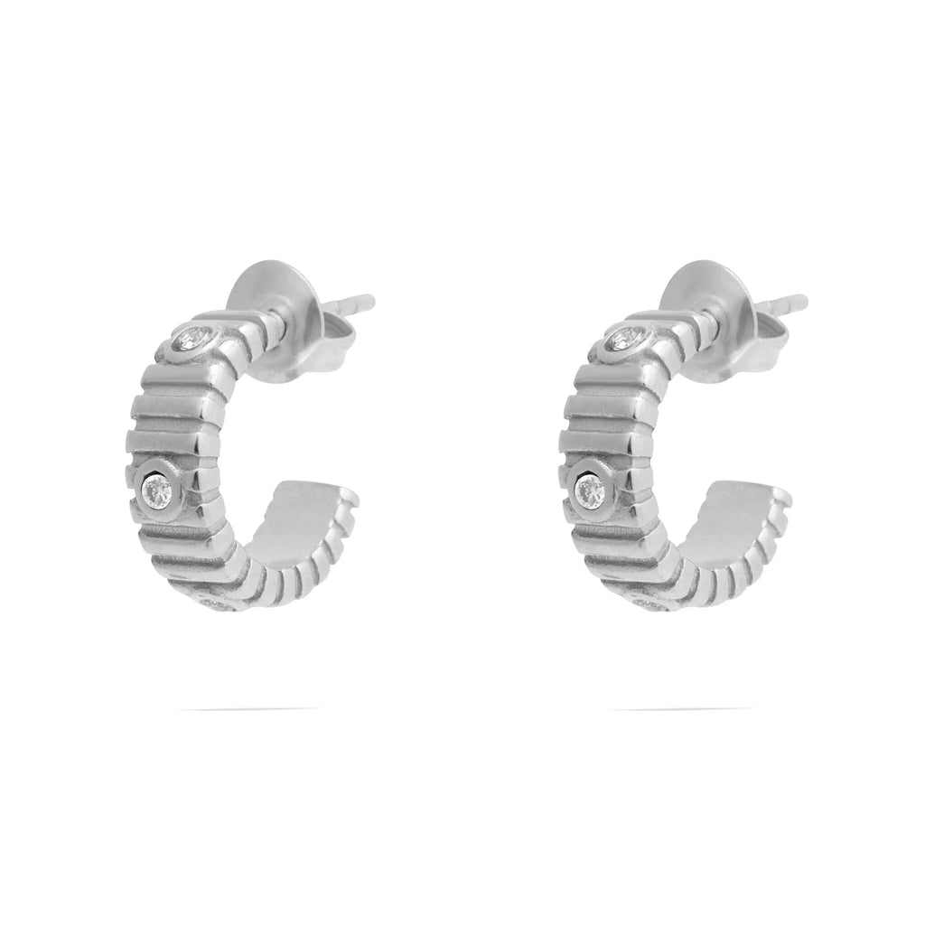 18K Gold PVD Stainless Steel Fluted Huggie with Stones Earrings / ERJ0132