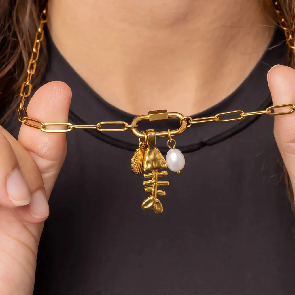 18K Gold Paperclip Charm Holder Necklace – Add Your Own Charms