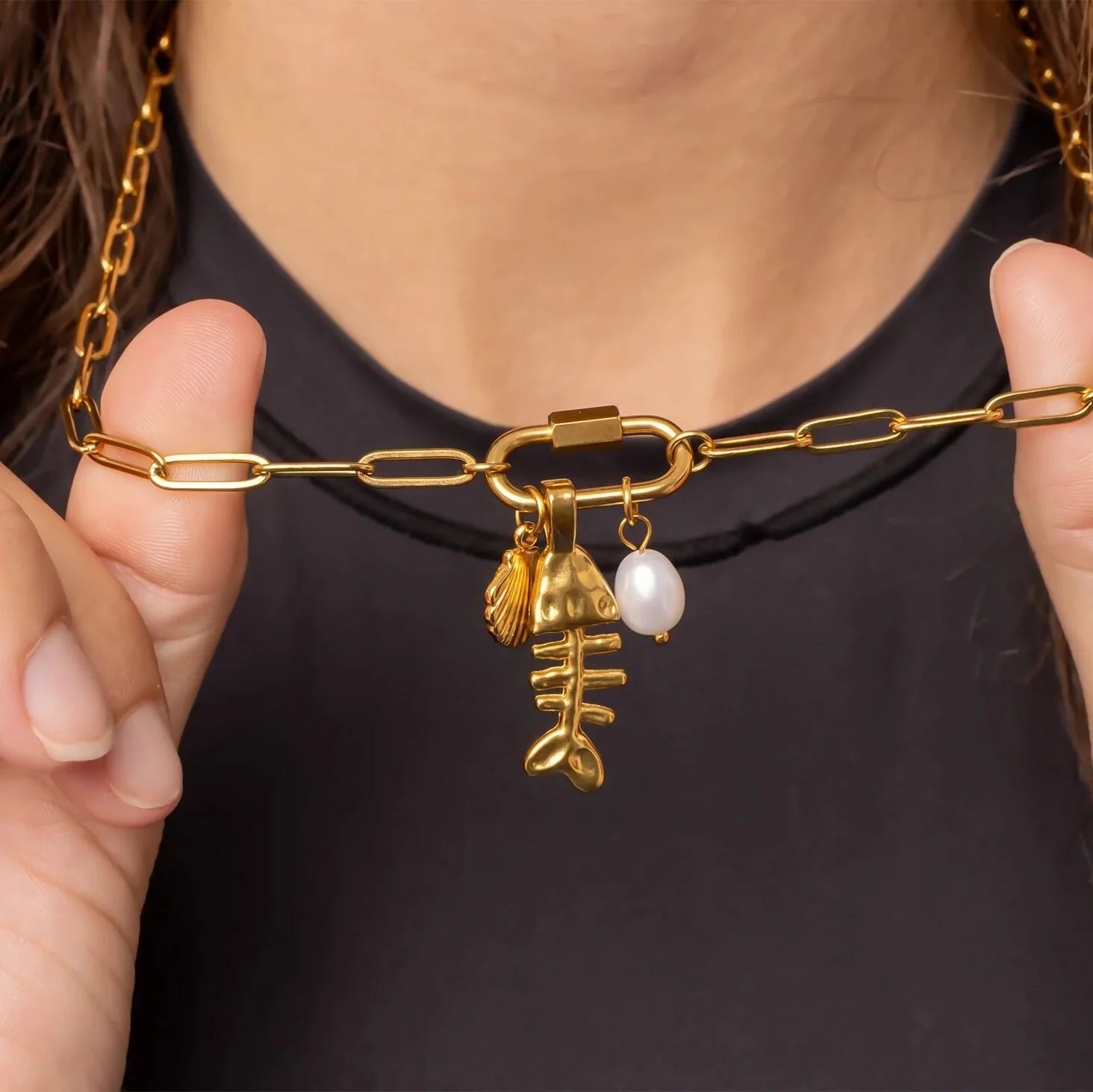 18K Gold Paperclip Charm Holder Necklace – Add Your Own Charms