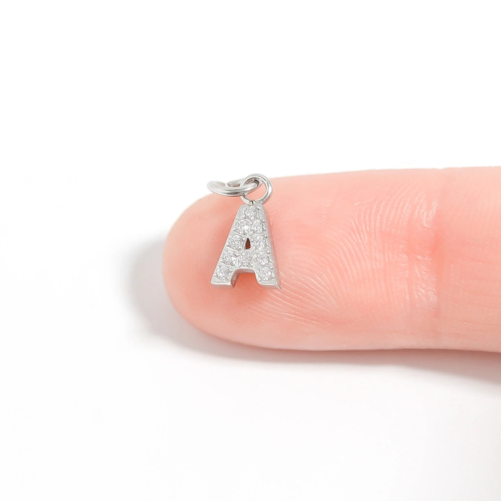 Stainless Steel Pave Set CZ Initial Letter Charms / PDC9020