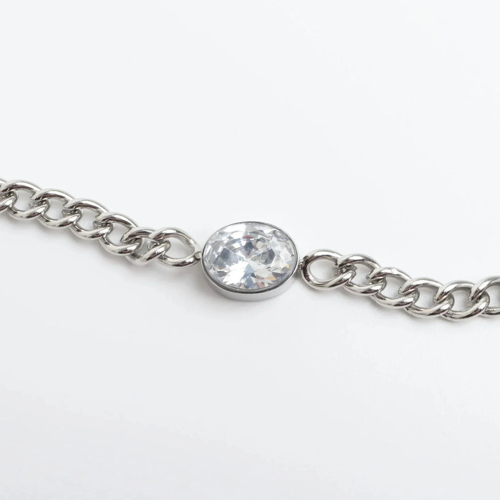 18K Gold PVD Stainless Steel Oval CZ Stone Curb Chain Bracelet / BRJ1134