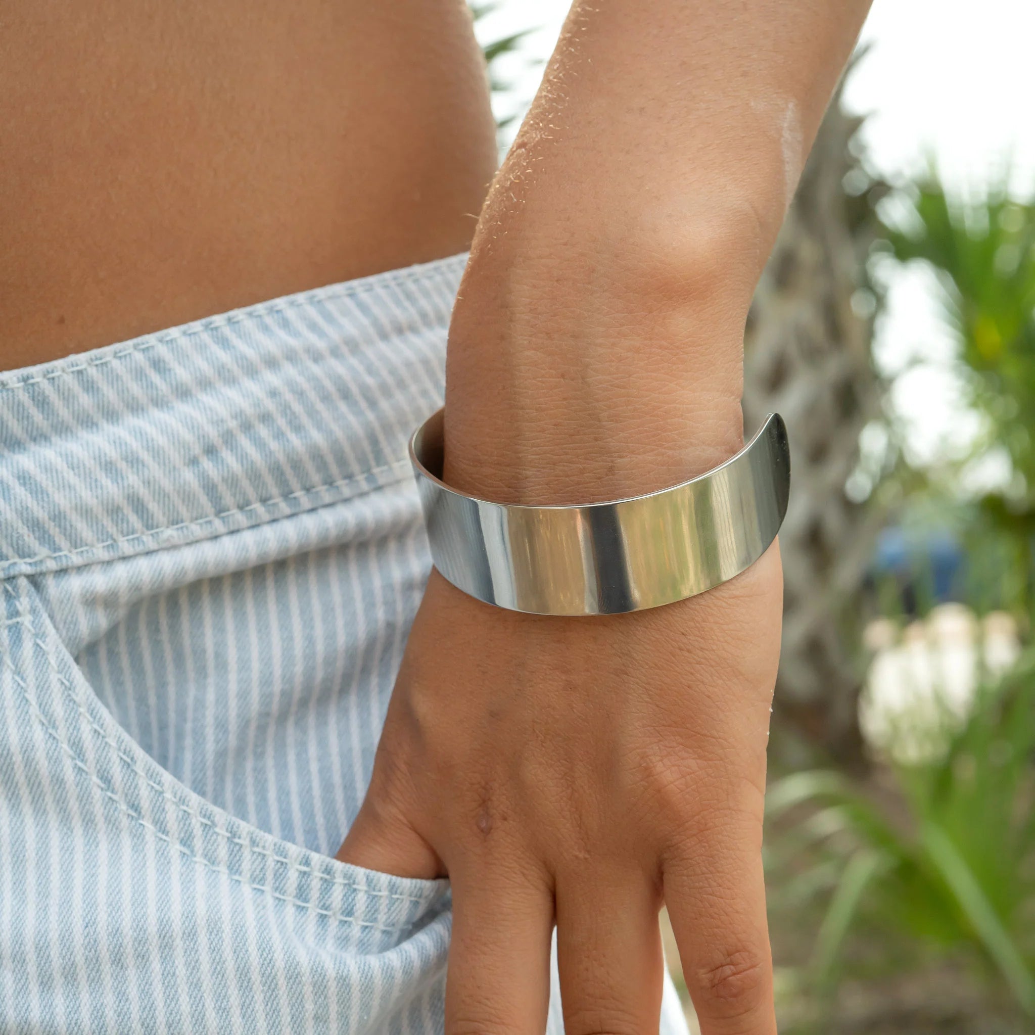 Stainless Steel Rounded Blank Cuff Bracelet / SBB0001