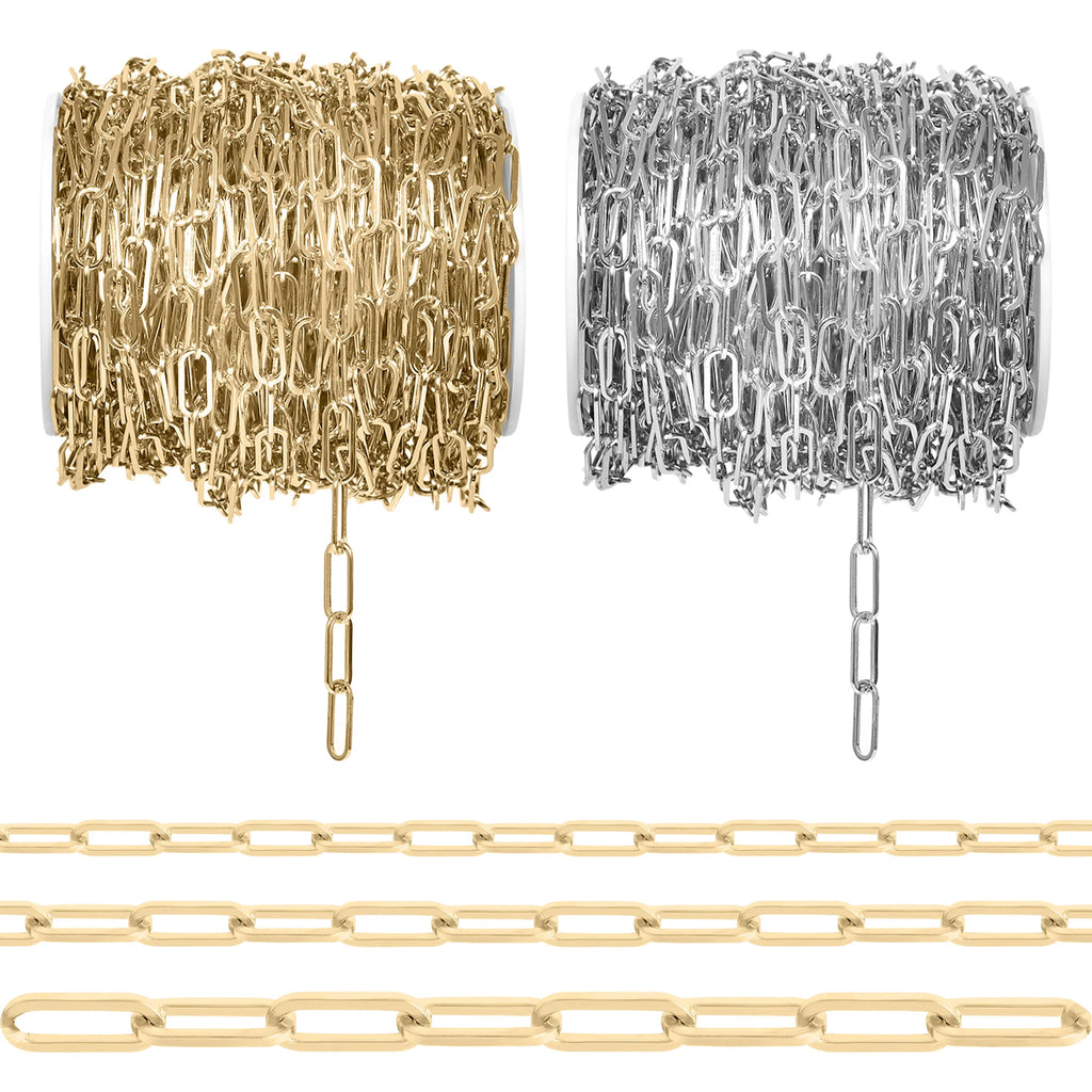 18K Gold PVD Stainless Steel Paperclip Chain - By The Foot / SPL1014