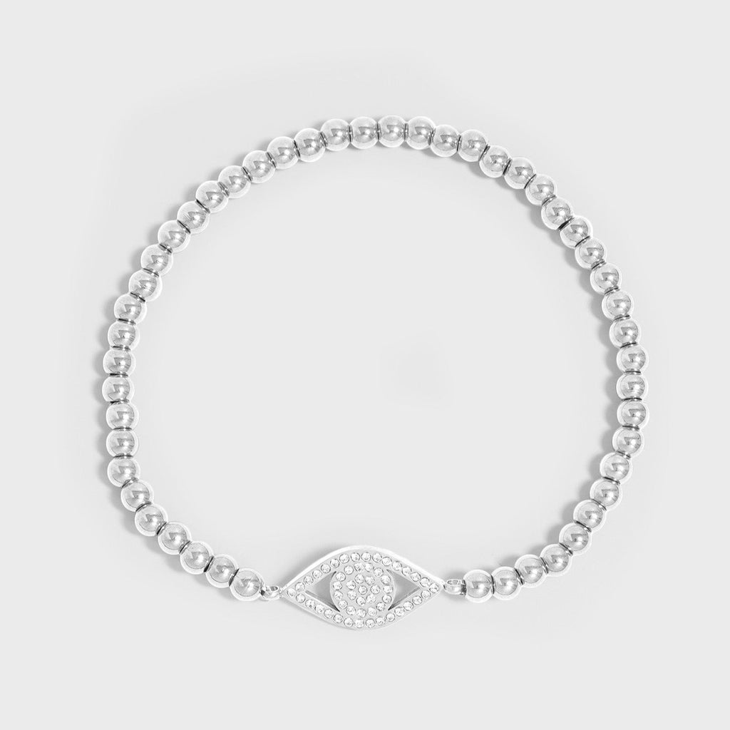 Stone Evil Eye Metal Beaded Stretch Bracelet
