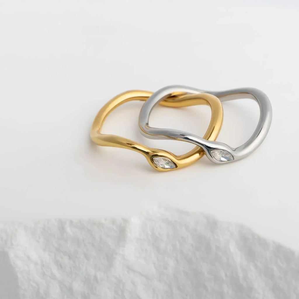 18K Gold PVD Stone Abstract Stacking Ring / KSS0030