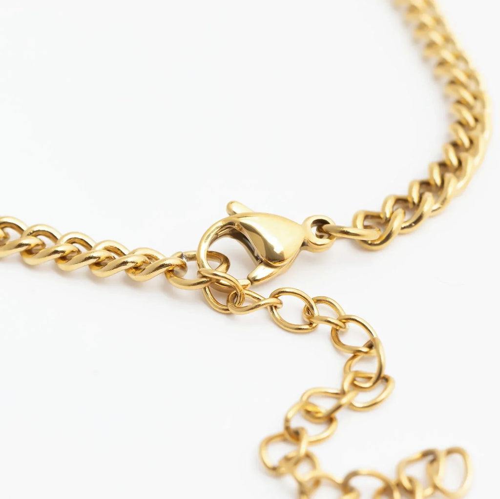 18K Gold PVD Stainless Steel Oval CZ Stone Curb Chain Bracelet / BRJ1134