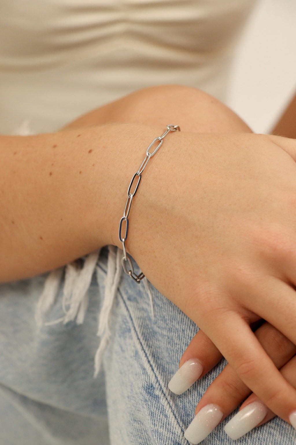 18K Gold PVD Stainless Steel Paperclip Chain Bracelet / BRJ9083