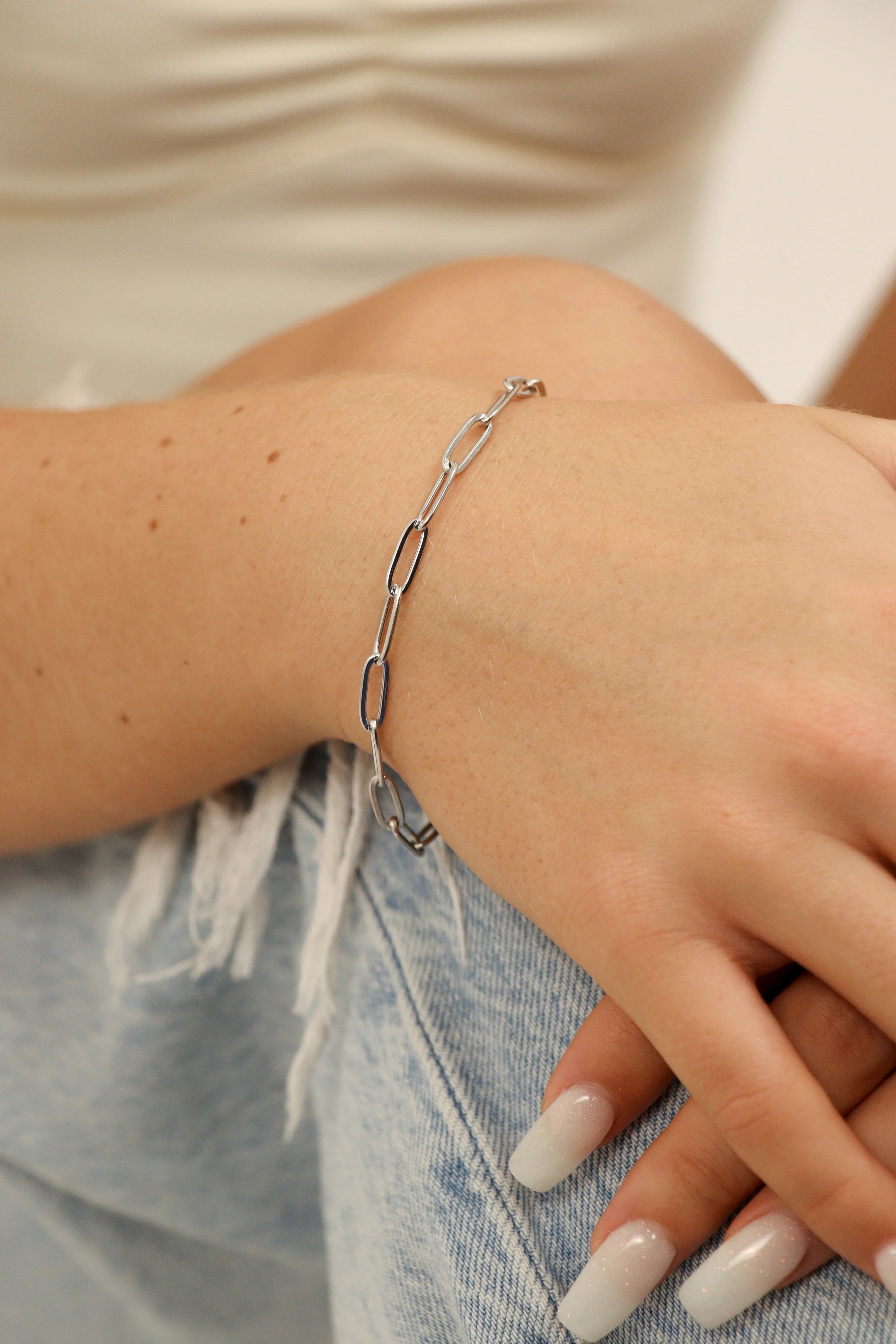 18K Gold PVD Stainless Steel Paperclip Chain Bracelet / BRJ9083