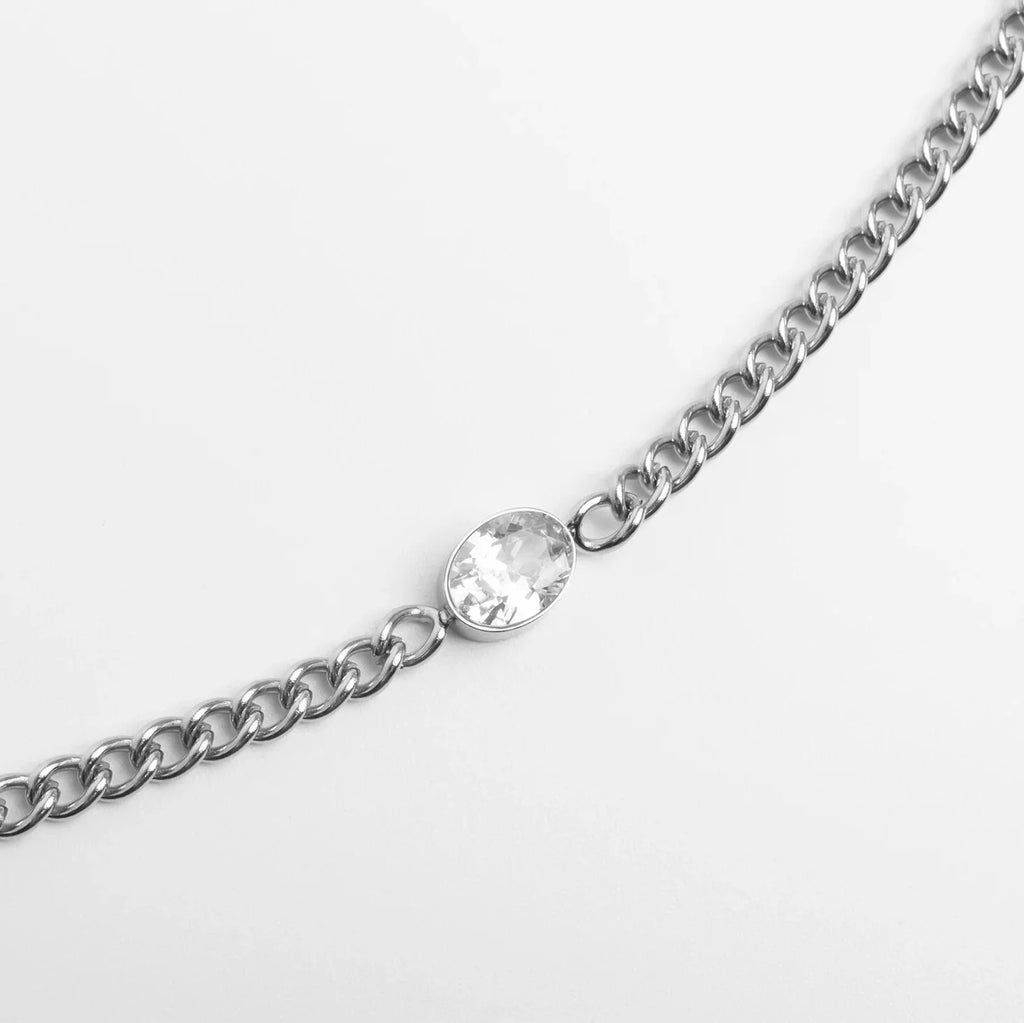 18K Gold PVD Stainless Steel Oval CZ Stone Curb Chain Bracelet / BRJ1134