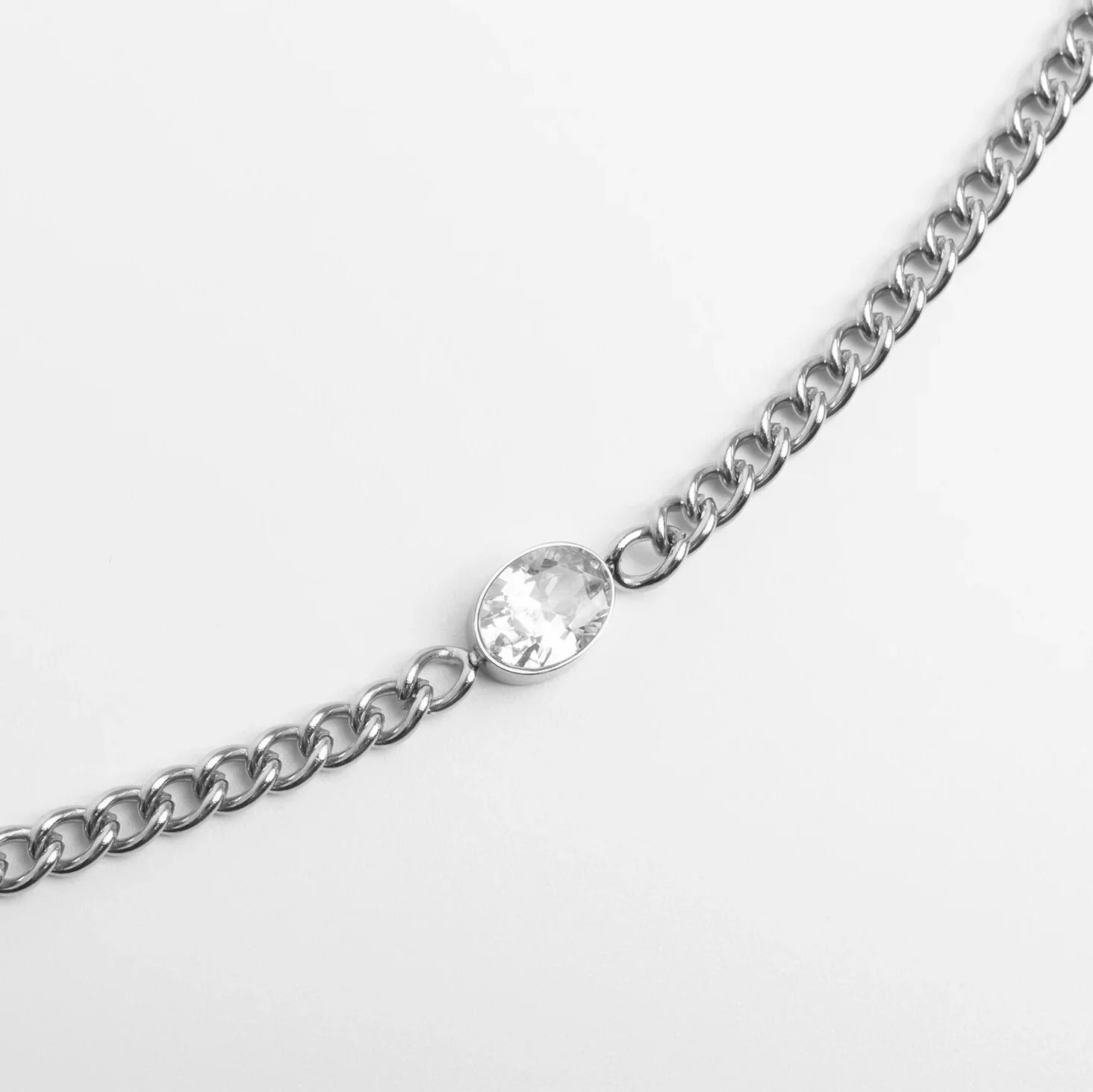 18K Gold PVD Stainless Steel Oval CZ Stone Curb Chain Bracelet / BRJ1134
