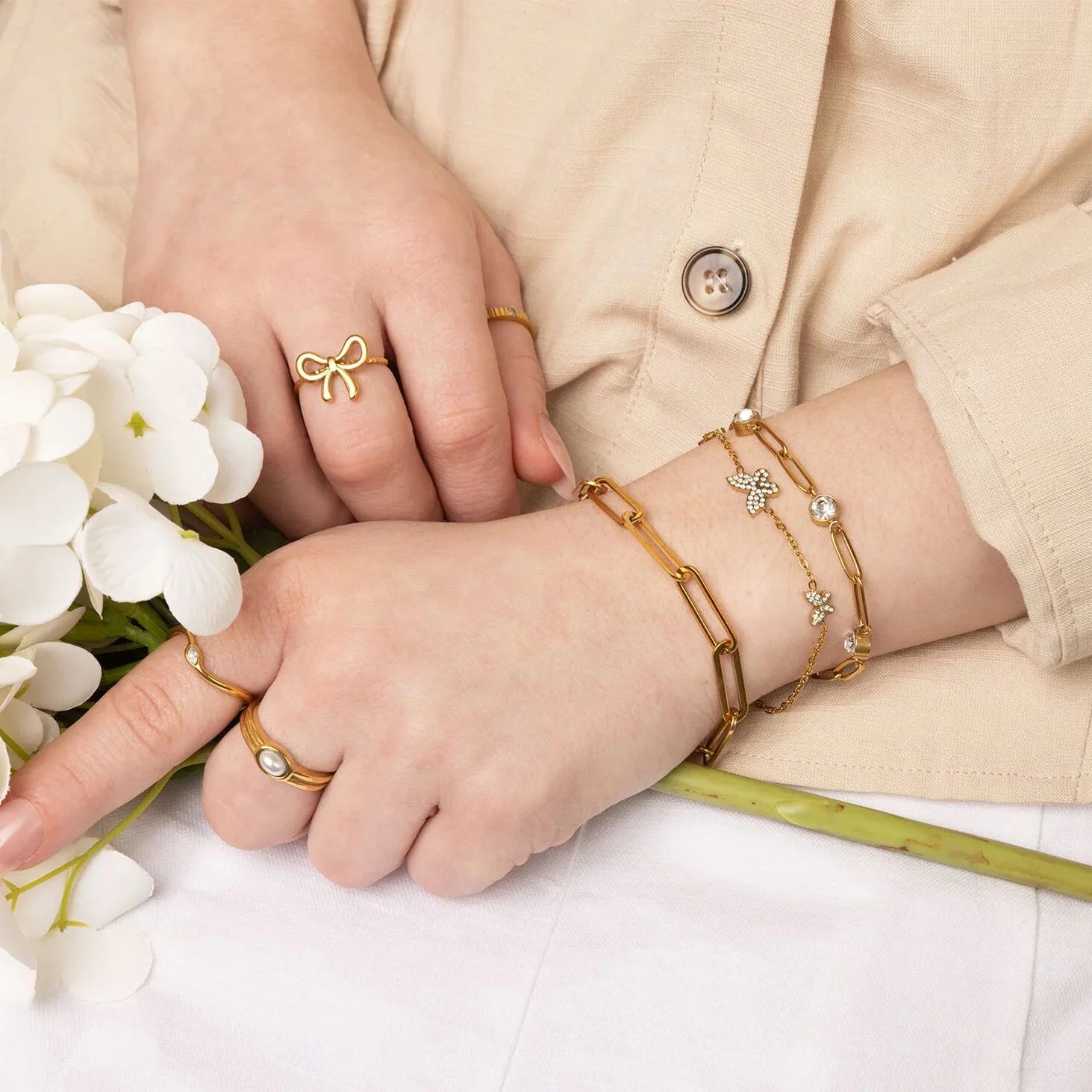 18K Gold PVD Stone Abstract Stacking Ring / KSS0030