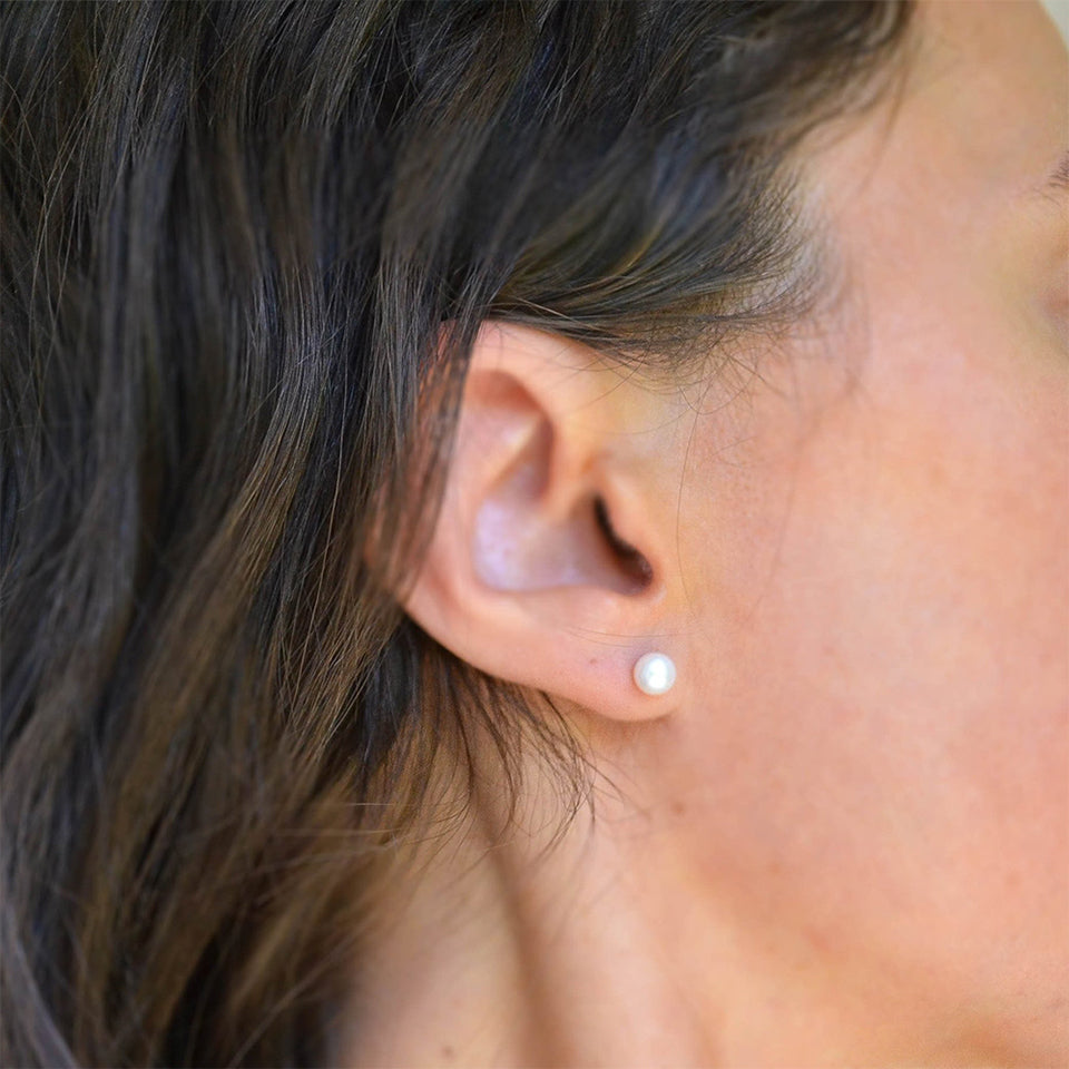 Elara Pearl Drop Studs in gold tone featuring pearl accent, product image 5