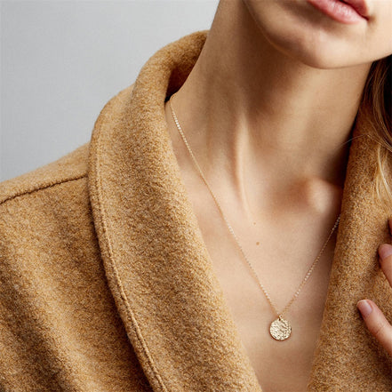 Sol Hammered Coin Necklace in gold tone featuring coin pendant, product image 4