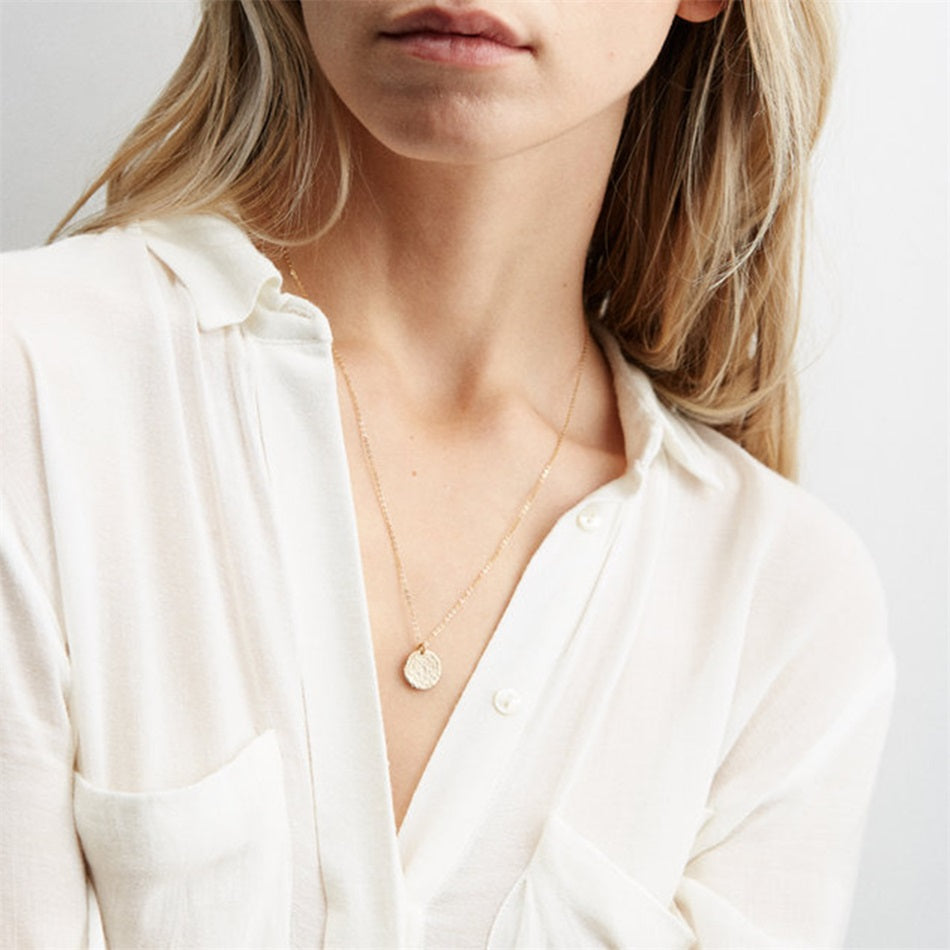 Sol Hammered Coin Necklace in gold tone featuring coin pendant, product image 6