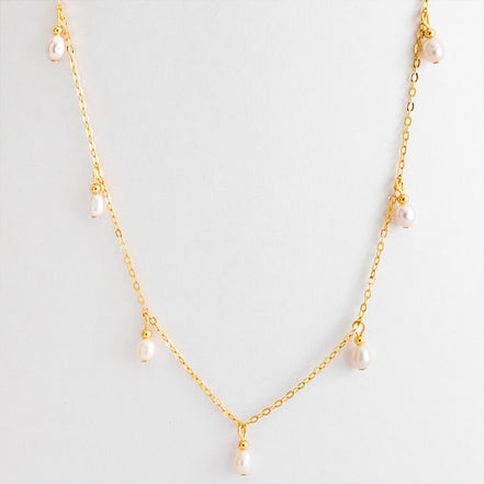 Iris Pearl Chain Necklace in gold tone