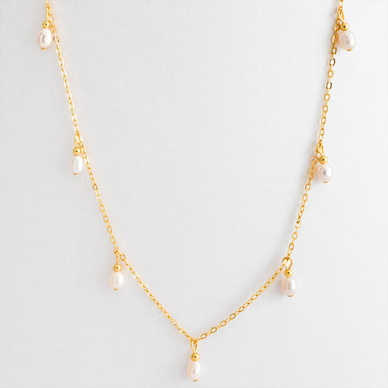 Iris Pearl Chain Necklace in gold tone