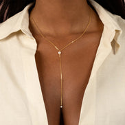 Luna Pearl Lariat in gold tone, product image 3