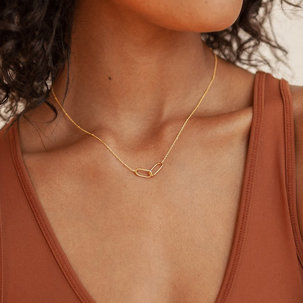 Amity Double-Link Necklace in gold tone featuring interlocking links, product image 5