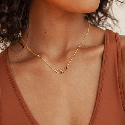 Amity Double-Link Necklace in gold tone featuring interlocking links, product image 5