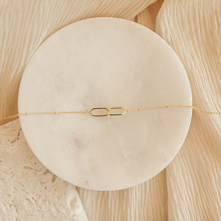 Amity Double-Link Necklace in gold tone featuring interlocking links, product image 13