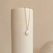 Solea Baroque Pearl Necklace in gold tone featuring link chain, product image 4