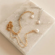 Solea Baroque Pearl Necklace in gold tone featuring link chain, product image 5